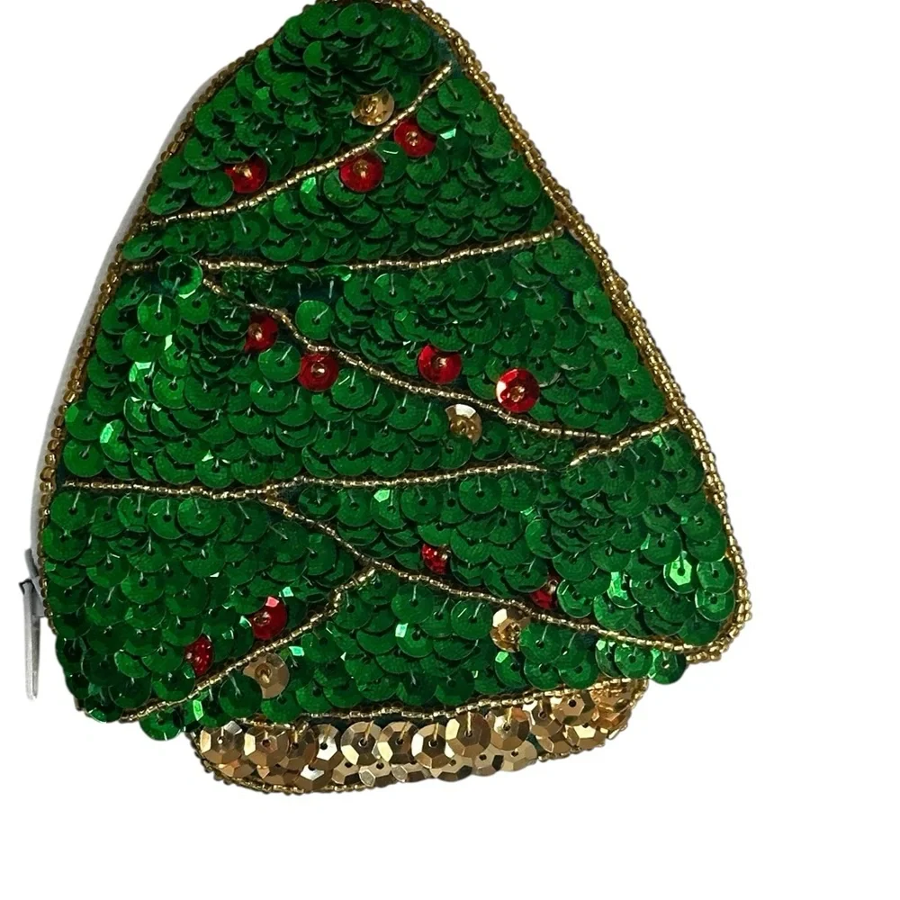 Green Sequin Christmas Tree Coin Purse Vintage